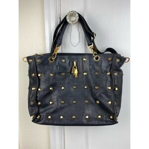 POP CORN Milano Women's Black Leather Gold Studded Handbag Made In Italy